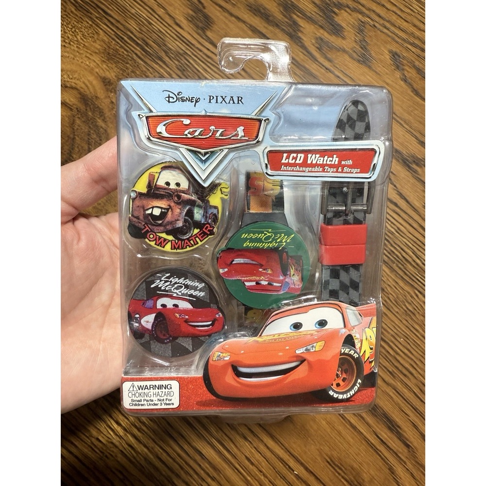 Disney Pixar Cars LCD Watch with Interchangeable Tops & Strap McQueen /Tow Mater